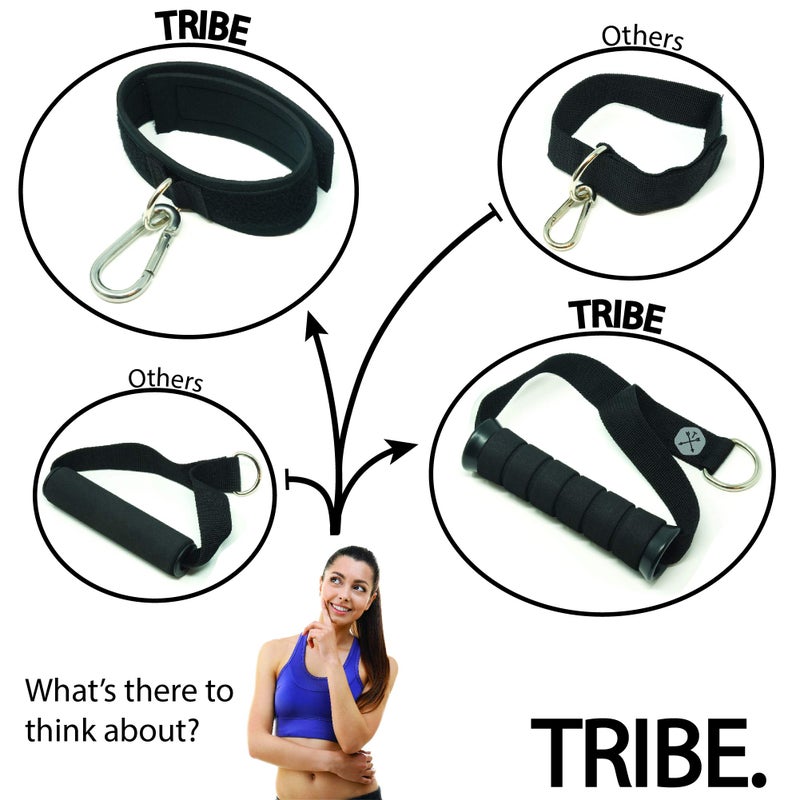 TRIBE Resistance Bands Accessories Equipment System for Home Gym, Exercise, Workout, Tube Bands & Cable Machines. Premium Ankle Straps, Door Anchor & Cushioned Handles. Heavy Duty Handle & Attachments - Image 5